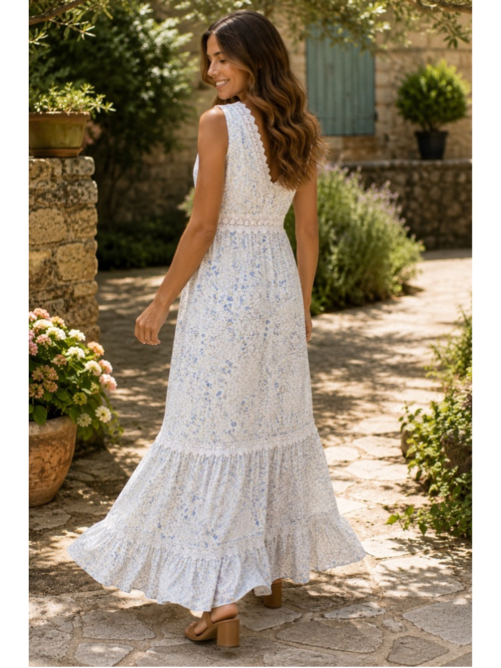 EilyBazar Floral Lace Maxi Dress Size Medium Cottagecore Boho Sleeveless White B - Picture 3 of 10